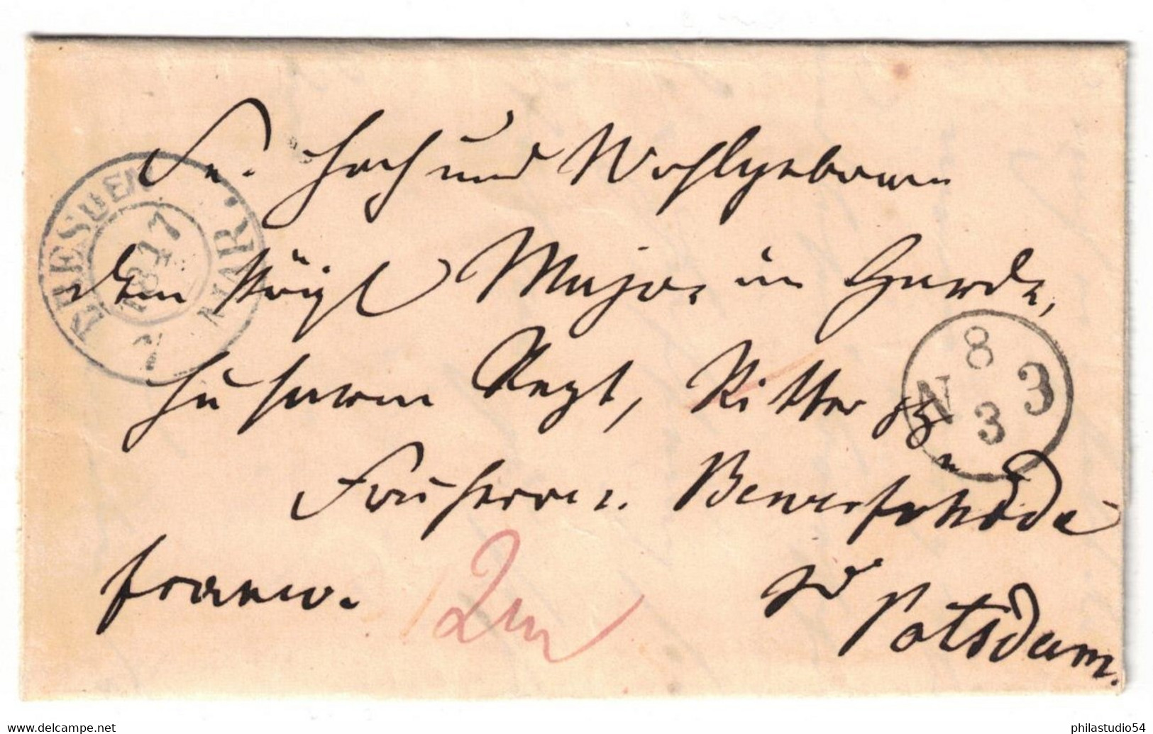 1847, Kleiner Faltbrief Ab DRESDEN An Einen Major Der Königl. Garde In Potsdam - Prephilately