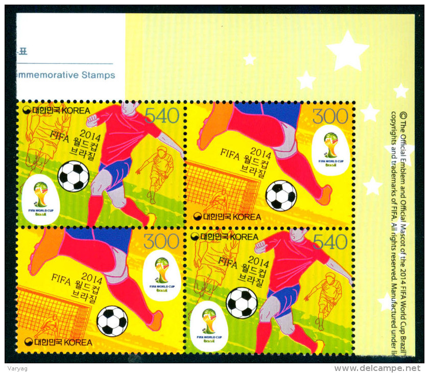 TH Korea 2014 Soccer Football Brasil 2014 World Cup  4v. Se-tenant MNH - 2014 – Brazil