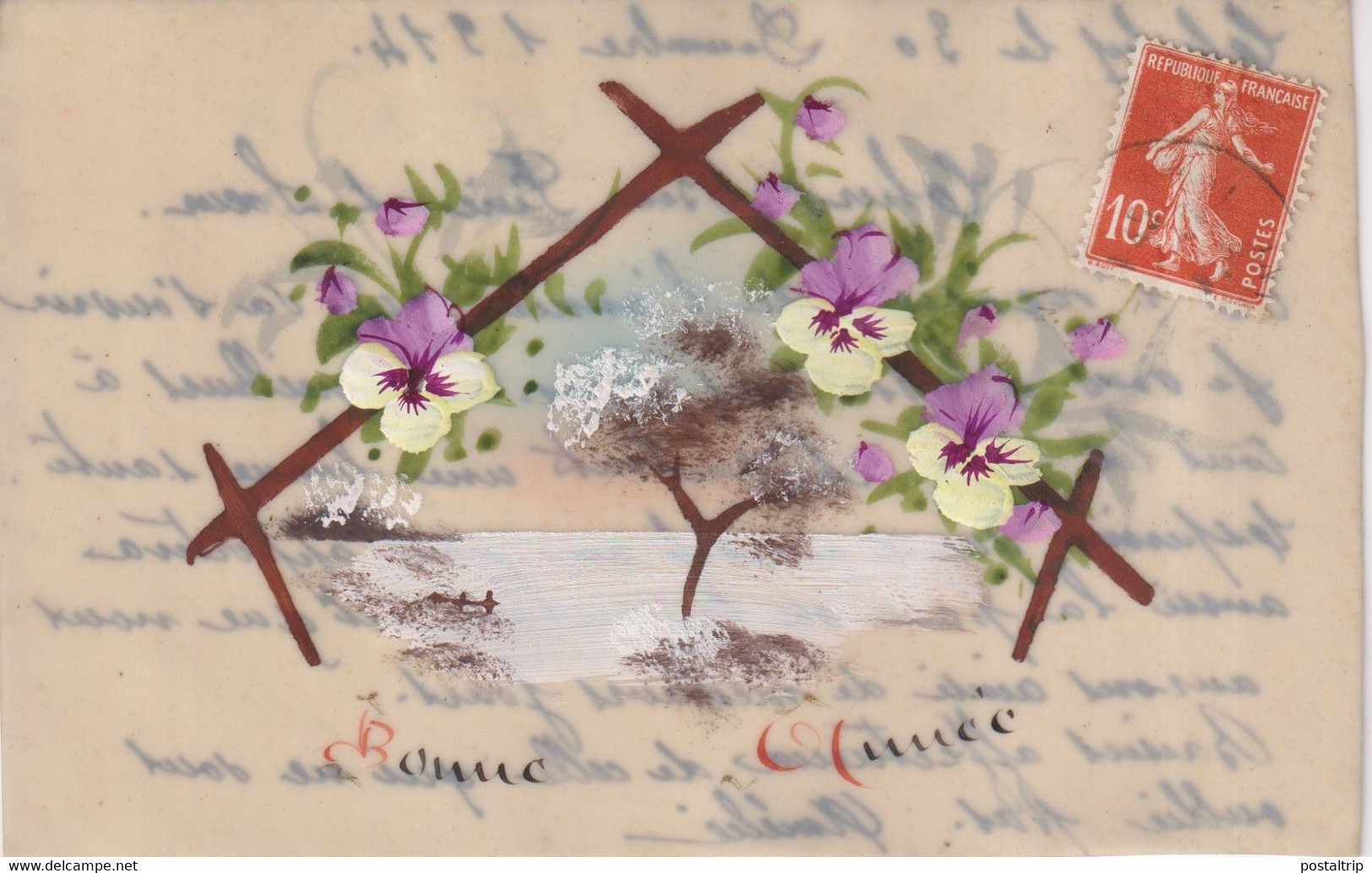 Bonne Année Fleurs  Carte Décorative PORCELAINE PORSELEIN PORCELAIN POSTCARD FANTAISIE FANTASY - Porcelaine