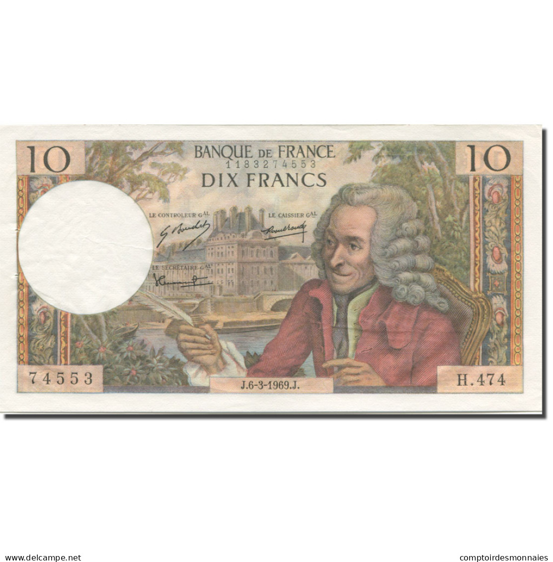 France, 10 Francs, Voltaire, 1969, 1969-03-06, TTB, Fayette:62.37, KM:147c - 10 F 1963-1973 ''Voltaire''