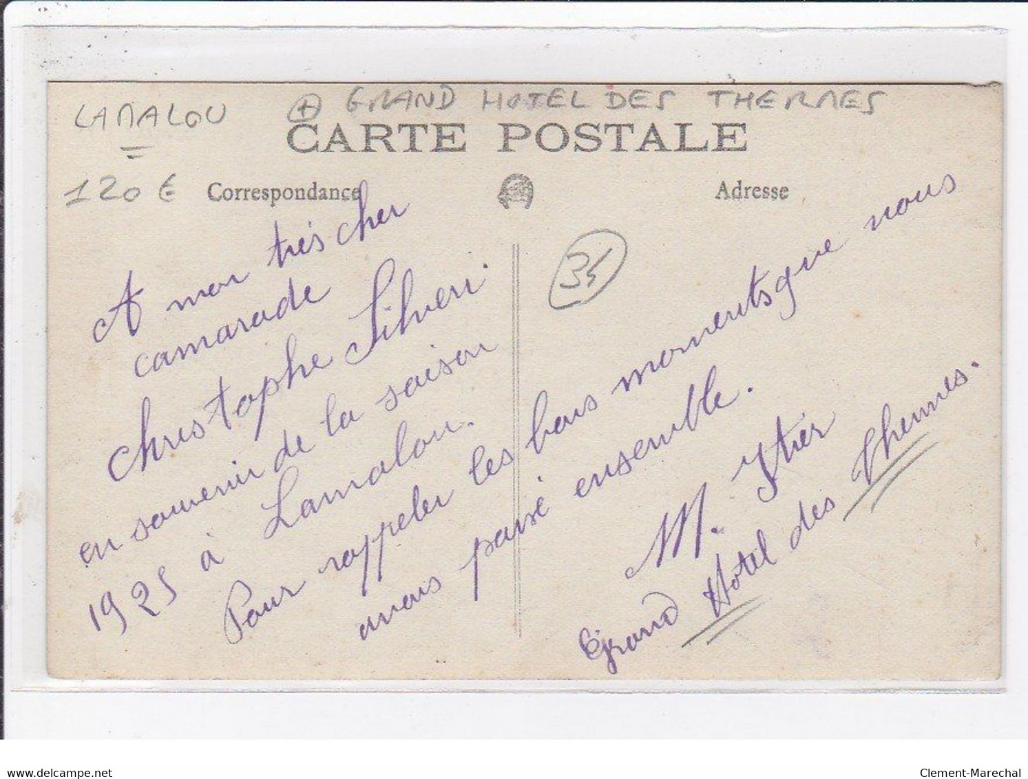 LAMALOU : Carte Photo Du Personnel Du Grand Hotel Des Thermes En 1925 - Très Bon état - Lamalou Les Bains