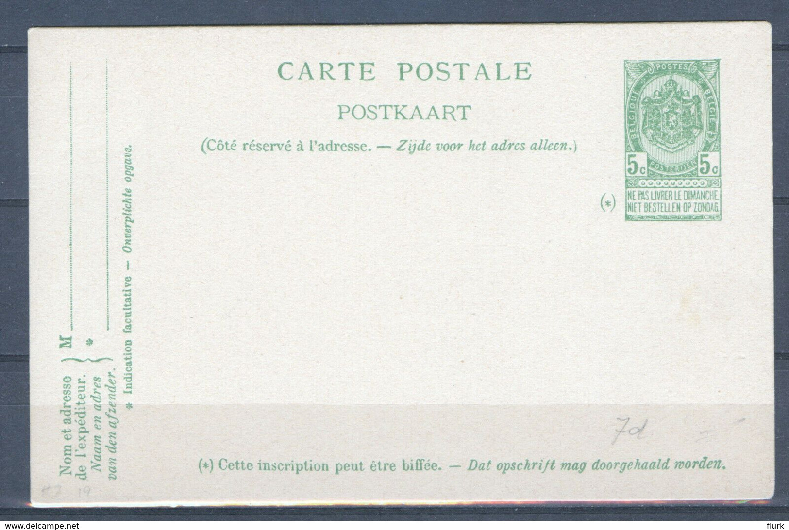 België Pakketbootkaart 3.9 Ville De Douvres XX Cote €8 Perfect (2 Scans) - Liner Cards