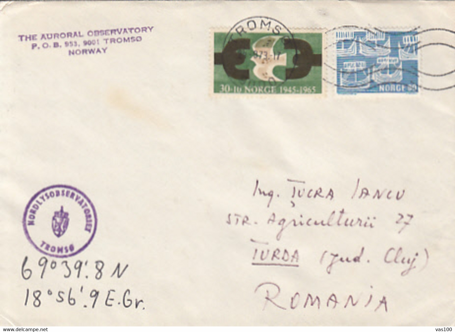 NORTH POLE, RESEARCH STATIONS, TROMSO OBSERVATORY, SPECIAL POSTMARKS ON COVER, 1973, NORWAY - Estaciones Científicas Y Estaciones Del Ártico A La Deriva