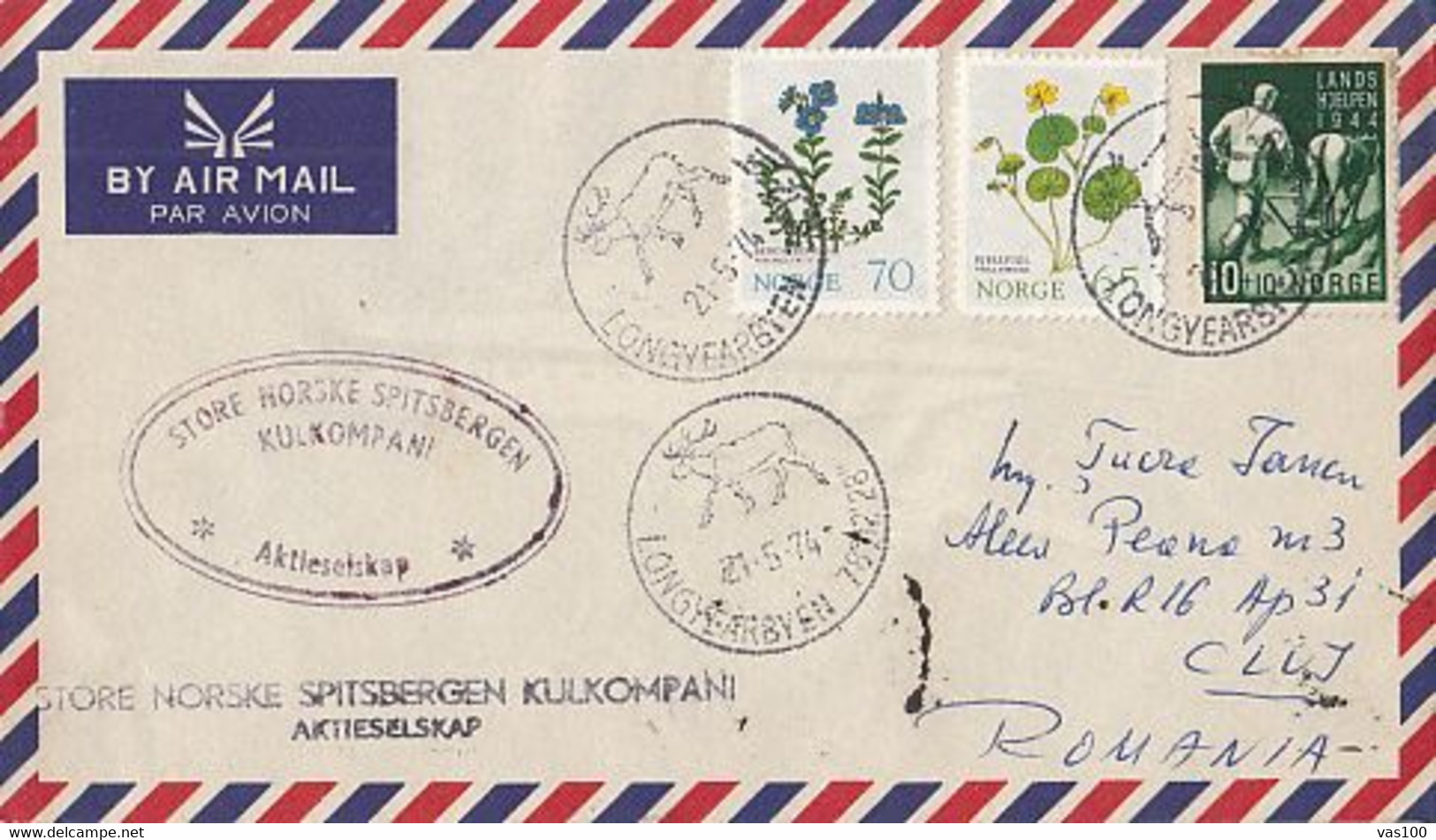 NORTH POLE, ARCTIC WILDLIFE, REINDEER, COAL MINING COMPANY SPECIAL POSTMARKS ON COVER, 1974, NORWAY - Arctic Tierwelt