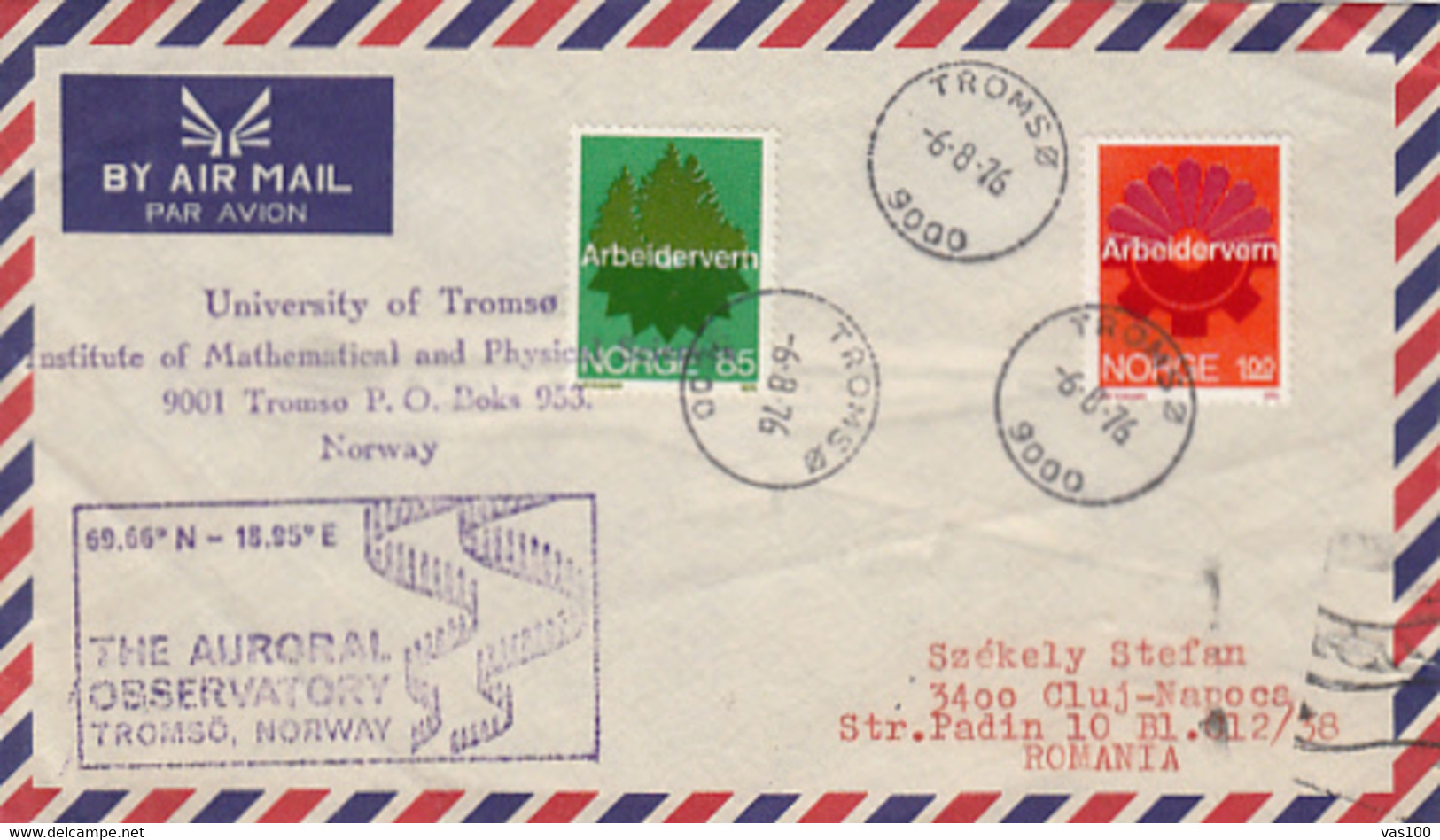 NORTH POLE, RESEARCH STATIONS, TROMSO AURORAL OBSERVATORY, NORTHERN LIGHTS SPECIAL POSTMARK ON COVER, 1976, NORWAY - Stations Scientifiques & Stations Dérivantes Arctiques