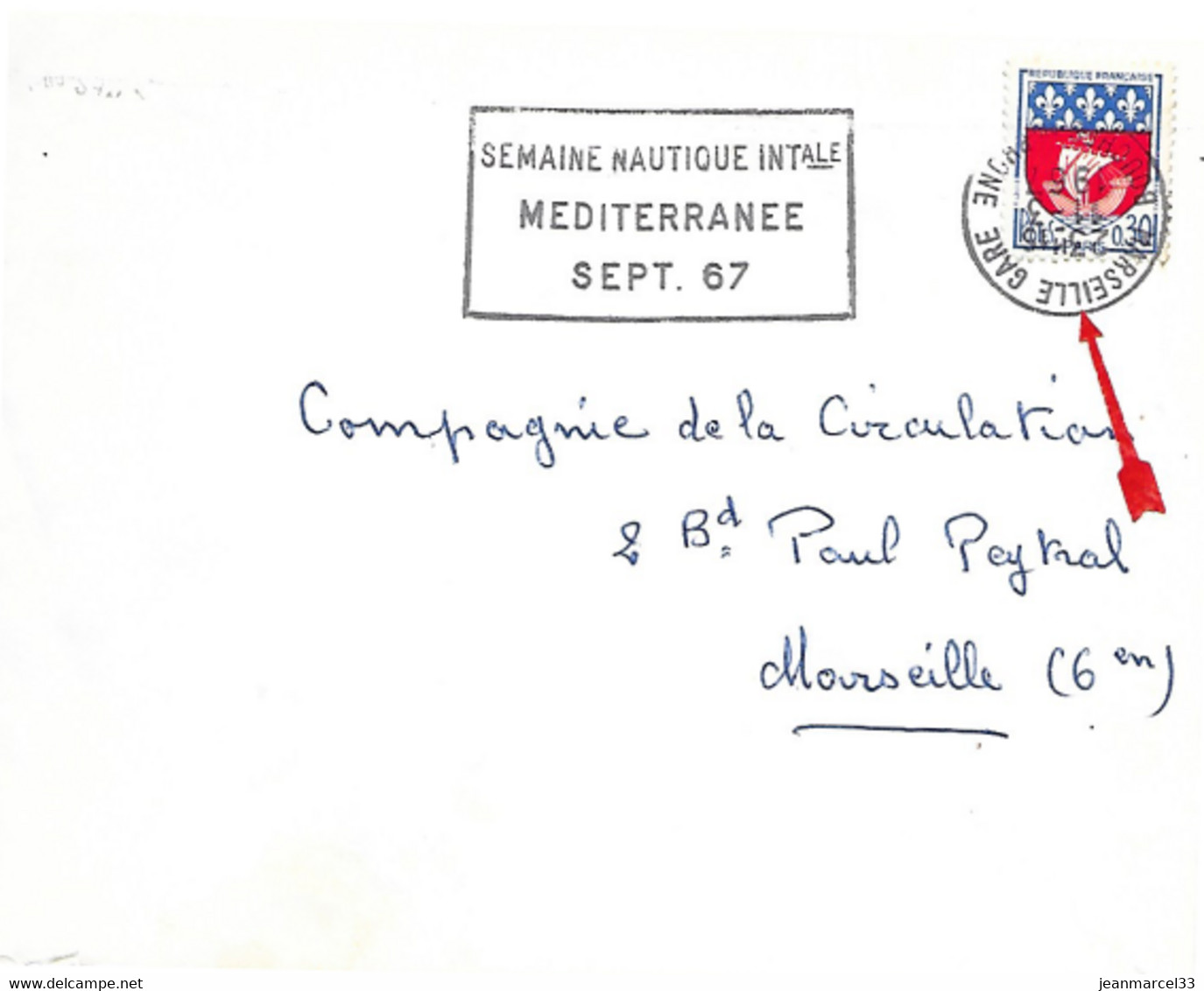 Curiosité, Secap TàD Renversé (tête Bêche) " Marseille Gare 11-3 1967 Semaine Nautique Mediterranée Sept.67... - Cartas & Documentos