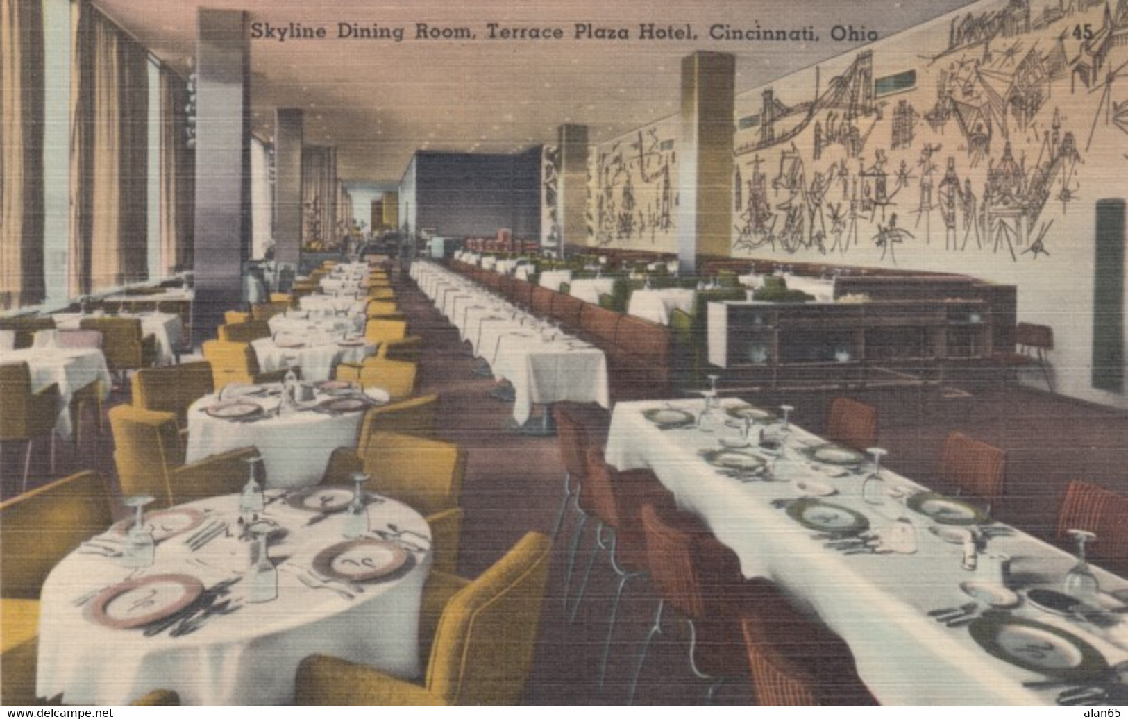 Cincinnati Ohio, Skyline Dining Roome Terrace Plaza Hotel, C1940s Vintage Linen Postcard - Cincinnati