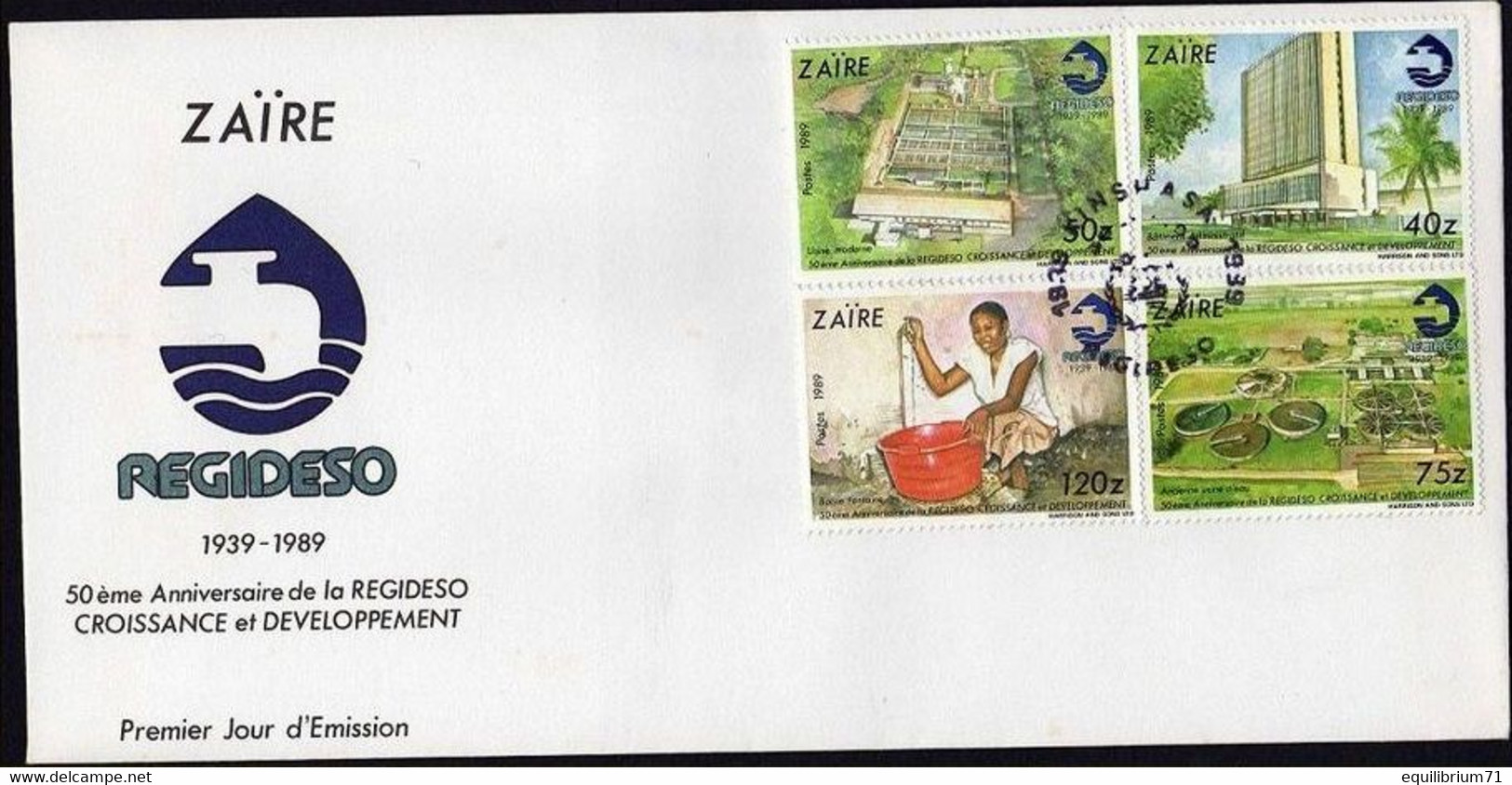 FDC(1327/1330)NON EMIS/NIET UITGEGEVEN 50e Anniversaire De La / 50e Verjaardag Van Regideso (Régie Des Eaux/Waterbeheer) - 1990-1996