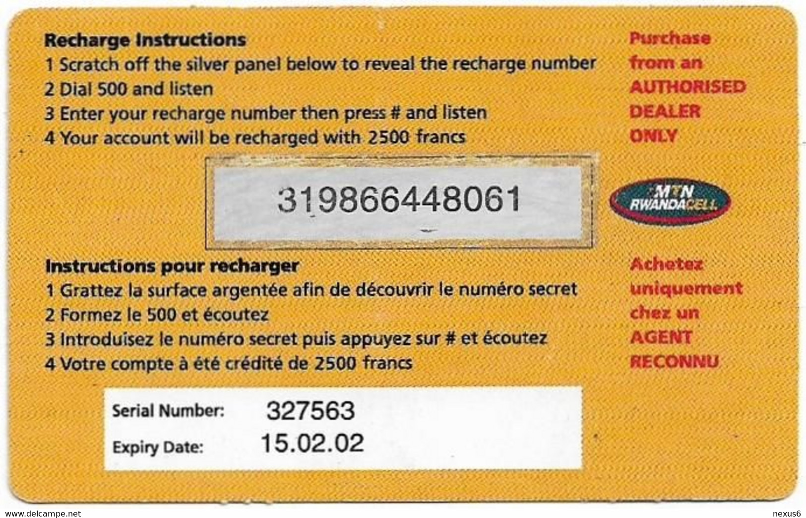 Rwanda - MTN - Pay As You Go, Musicians (Reverse #3), Exp.15.12.2002, GSM Refill 2.500RF, Used - Rwanda