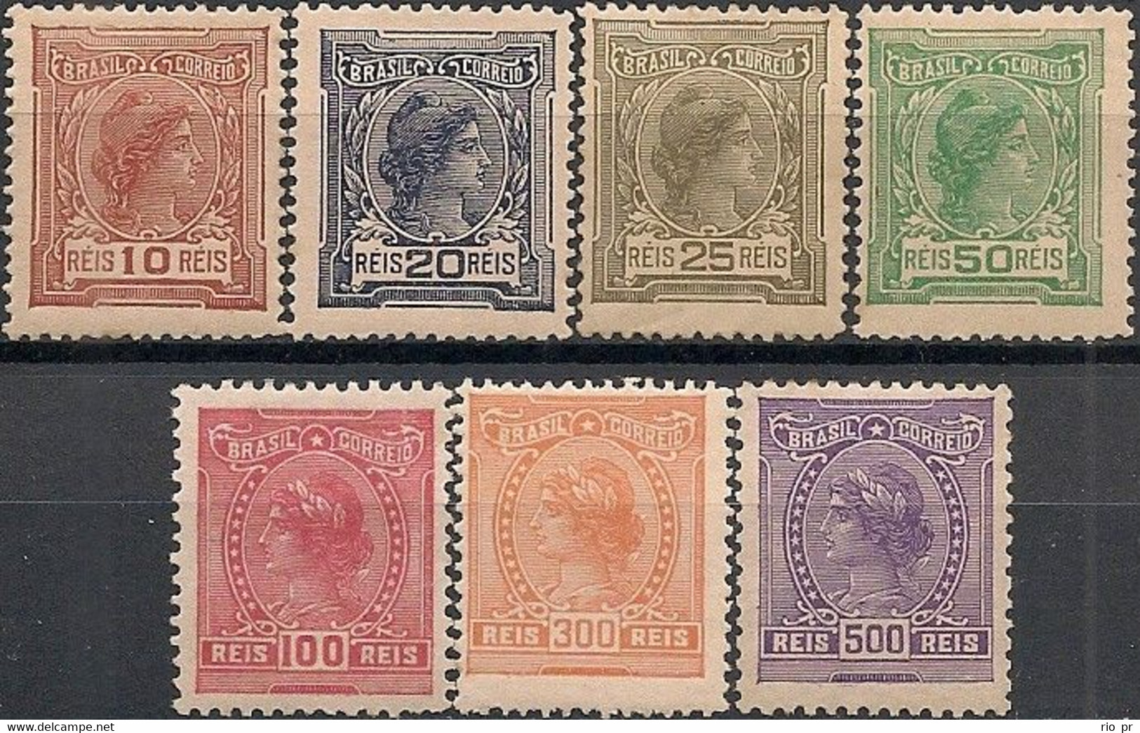 BRAZIL - COMPLETE SET DEFINITIVES: ALLEGORY OF THE REPUBLIC, No Watermark 1918/9 - MNH/MLH/MH - Unused Stamps