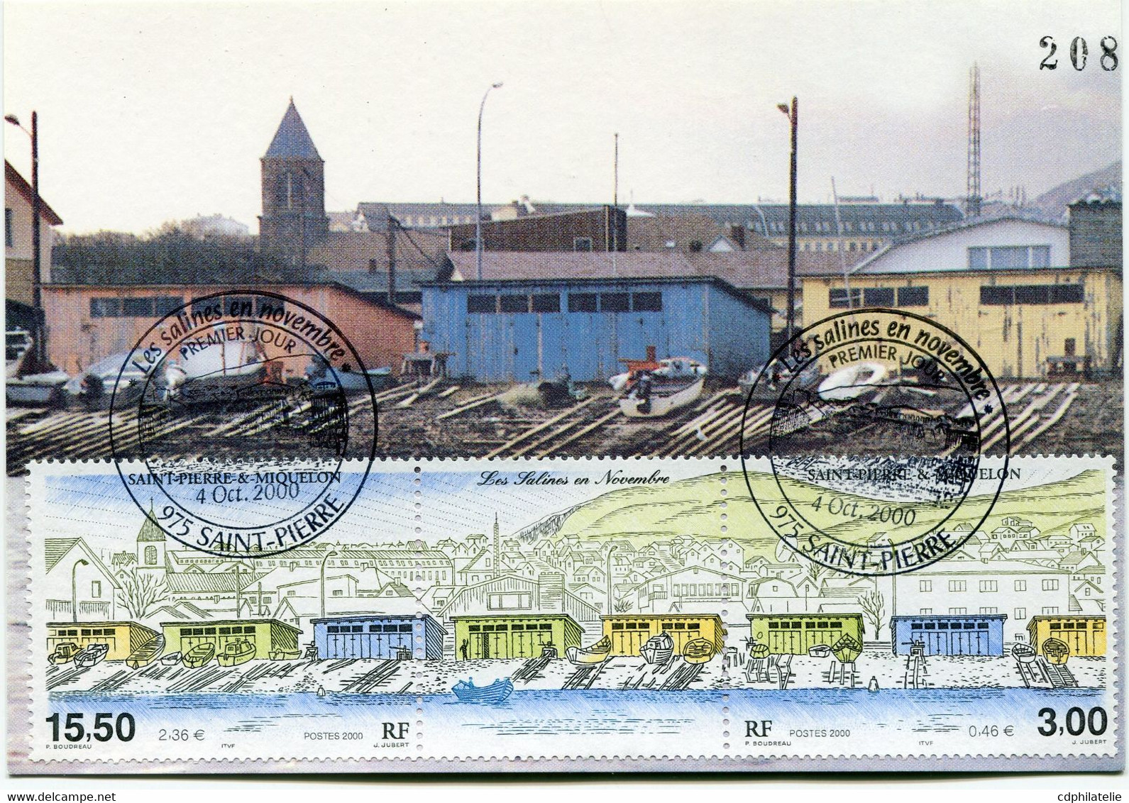 SAINT PIERRE ET MIQUELON CARTE MAXIMUM DES N°724 / 725 LES SALINES EN NOVEMBRE AVEC OBL. ILLUSTREE SAINT PIERRE 4 OCT 00 - Maximumkarten