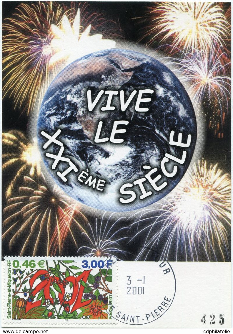 SAINT PIERRE ET MIQUELON CARTE MAXIMUM DU N°737  " 2001 " AVEC OBL. ILLUSTREE SAINT PIERRE 3-1- 2001 - Cartes-maximum