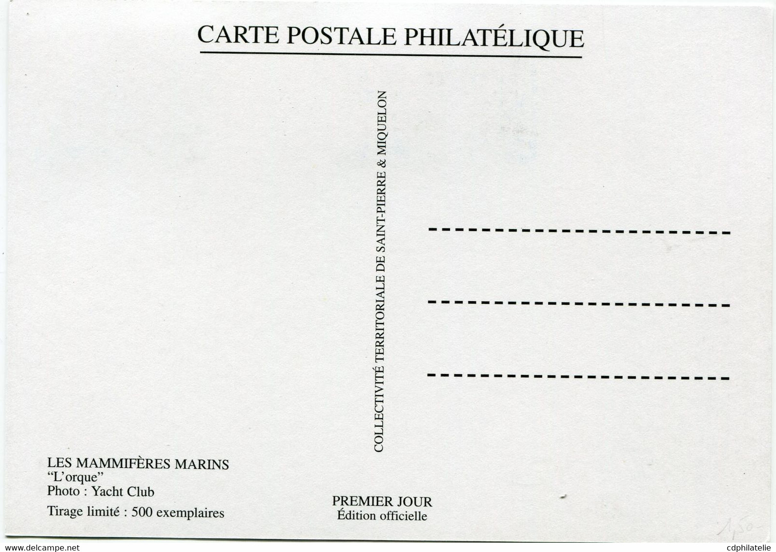 SAINT PIERRE ET MIQUELON CARTE MAXIMUM DES N°738 / 739 CETACES AVEC OBL. ILLUSTREE SAINT PIERRE 24 JANV 2001 - Maximumkaarten