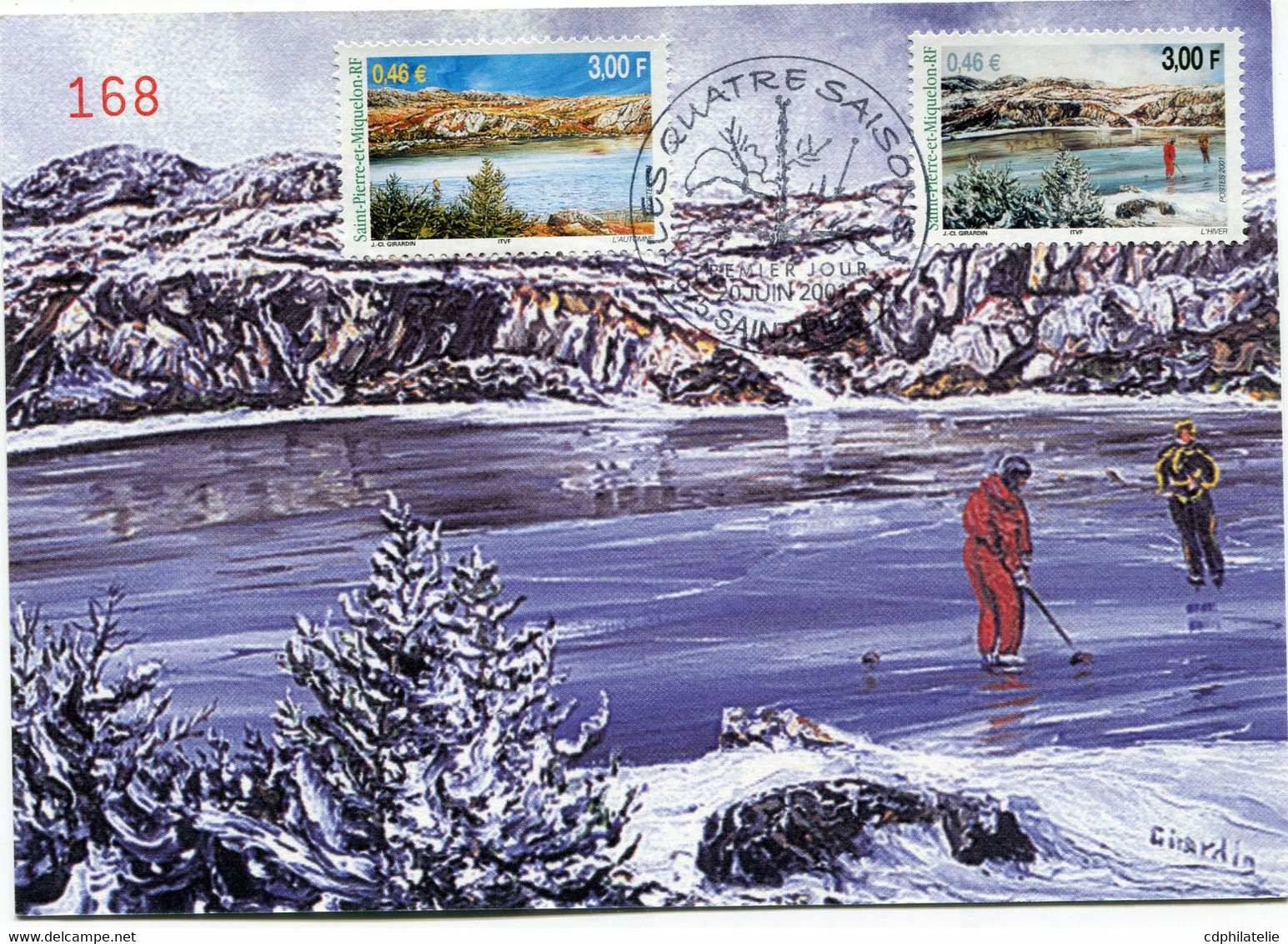 SAINT PIERRE ET MIQUELON CARTE MAXIMUM DES N°744 / 745 AUTOMNE ET HIVER AVEC OBL. ILLUSTREE SAINT PIERRE 20 JUIN 2001 - Maximum Cards