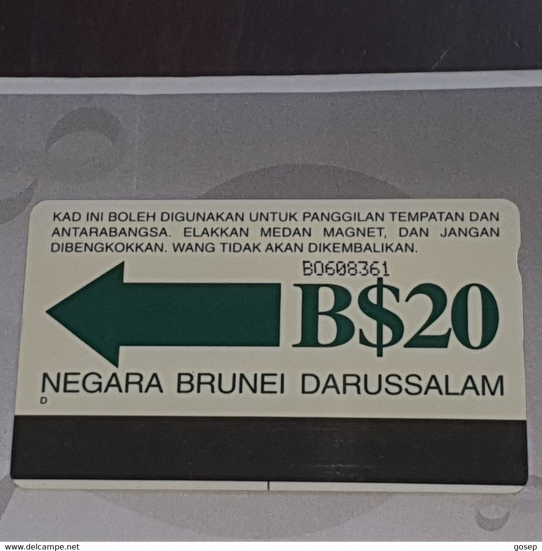 Brunei-(BN-JAB-009B)-drive Safely-(15)-(B$20)-(B0608361)-(look From Number)-used+1card Prepiad/gift Free - Brunei