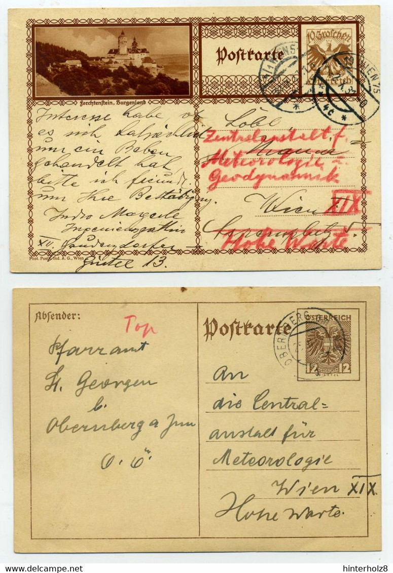 Öst.; 2 PK / Ganzsachen Nach Wien 1931 / 1937; Erdbebenmeldekarten !!! - Other & Unclassified