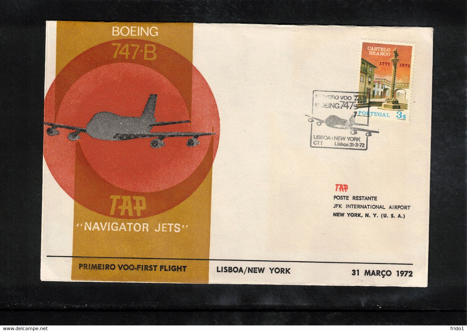 Portugal 1972 TAP First Flight Lisboa - New York - Covers & Documents