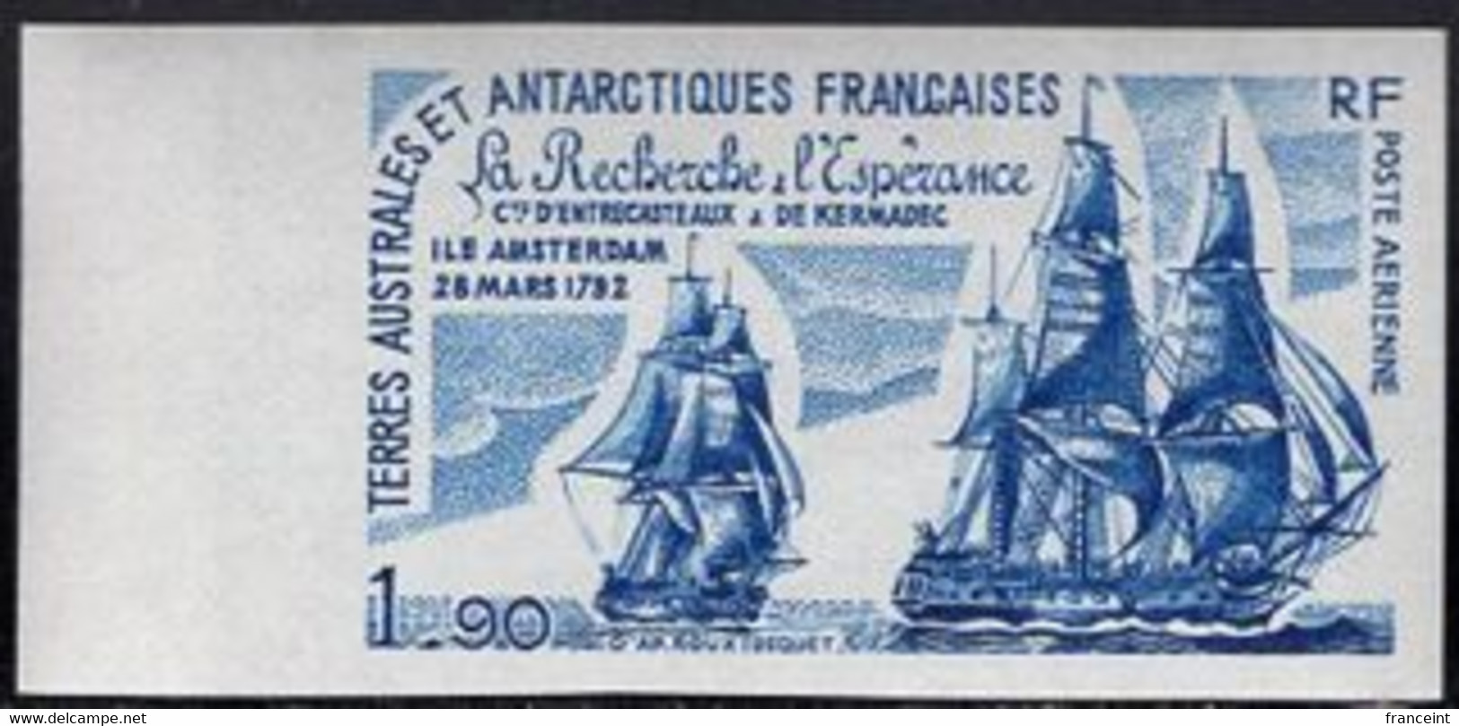 F.S.A.T. (1979) "La Recherche". "L'Esperance". Corner Imperforate. Scott No C56, Yvert No PA58. - Imperforates, Proofs & Errors