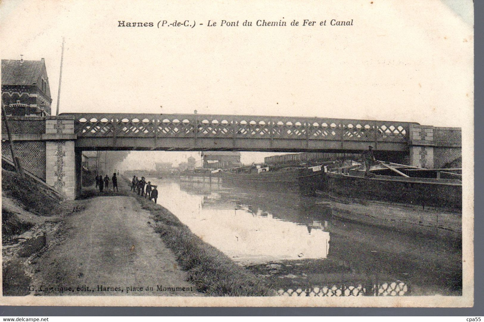 HARNES  -  Le Pont De Chemin De Fer Et Le Canal  -  Péniche - Harnes