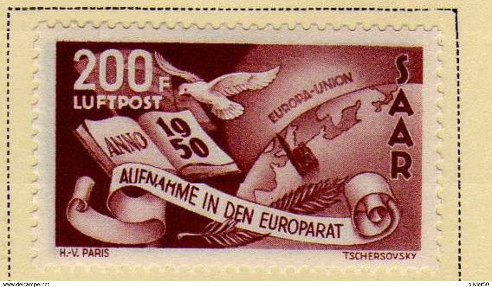 Sarre (1950) -  P A Admission Au Conseil De L'Europe - Neuf* - MLH - Luchtpost
