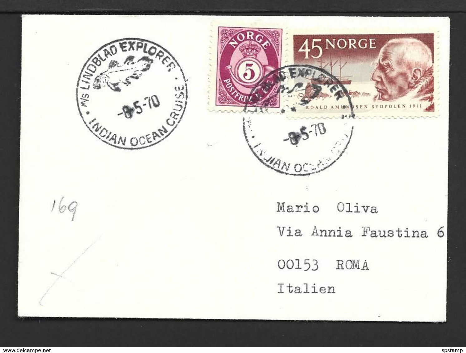 Norway 1970 Small Cover Addressed To Rome , Special Ship MS Lindblad Explorer Cds - Barcos