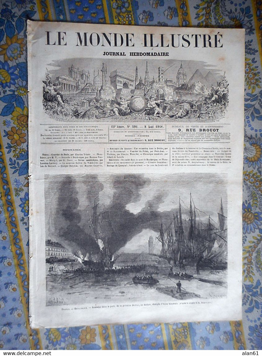 LE MONDE ILLUSTRE 08/08/1868 DUNKERQUE PLOMBIERES SENEGAL LAMPSAR PARIS  ITALIENS ANTIN ARTS BRION MODE CAUCASSE DAKHO - 1850 - 1899