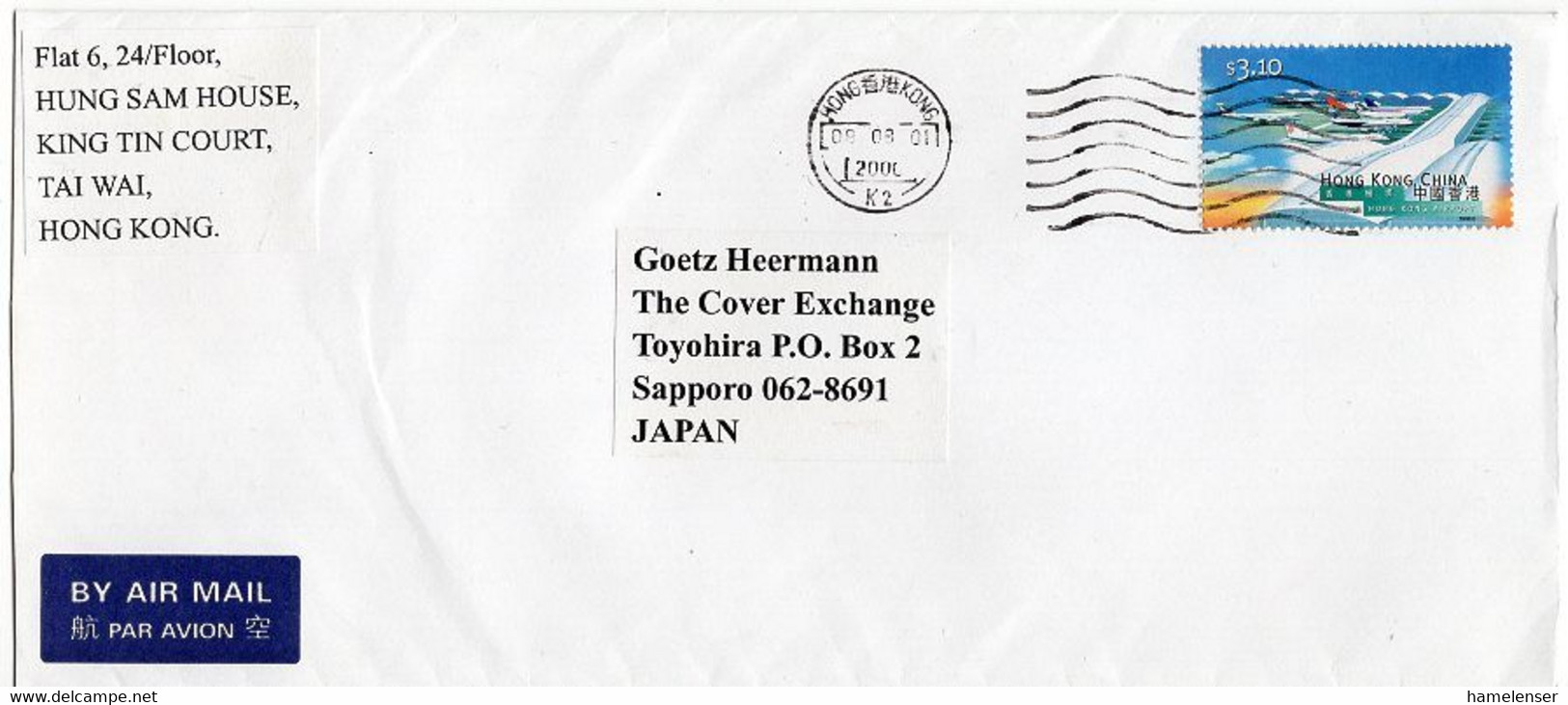 L27584 - Hong Kong - 2001 - $3.10 Flughafen '98 EF A. Luftpostbrief HONG KONG -> Japan - Cartas & Documentos