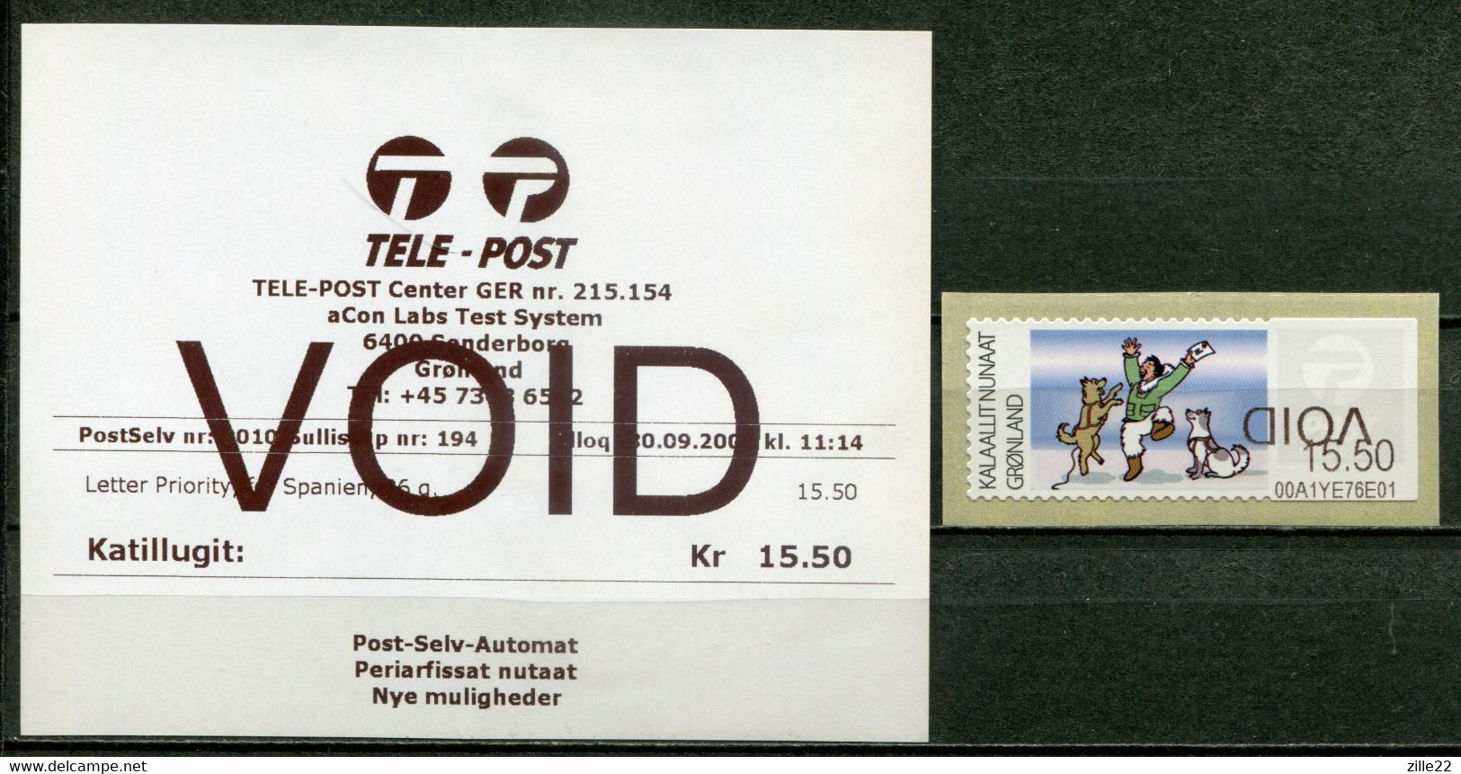 Grönland Greenland Mi# ATM 2 Mail Delivery - Postfrisch/MNH - Test (VOID) Stamps With Testslip - Timbres De Distributeurs