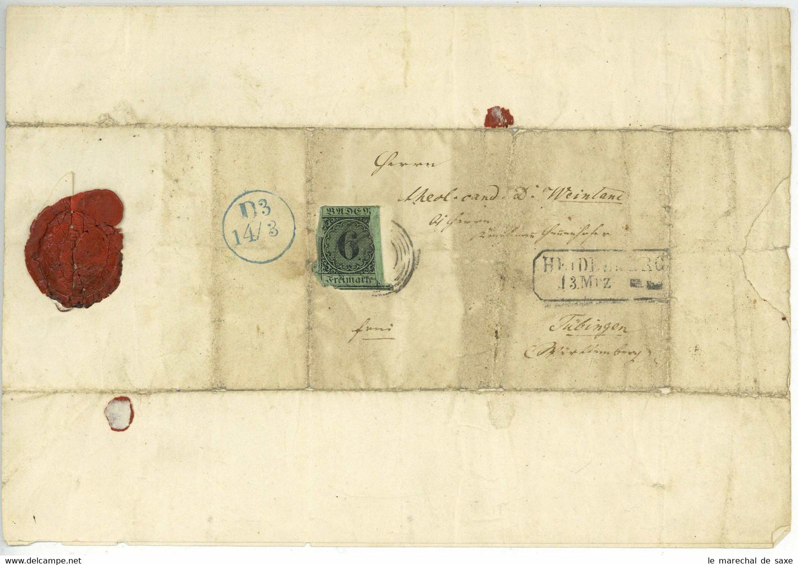 C. WEINLAND Brief An Bruder Schriftsteller Rulaman HEIDELBERG 1852 Dekorativer Briefkopf Stadtansicht Tübingen - Covers & Documents
