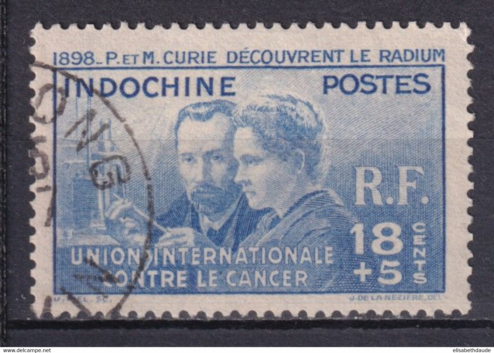 1938 - CURIE - INDOCHINE - YT N°202 OBLITERE - COTE 2020 = 19 EUR - 1938 Pierre Et Marie Curie