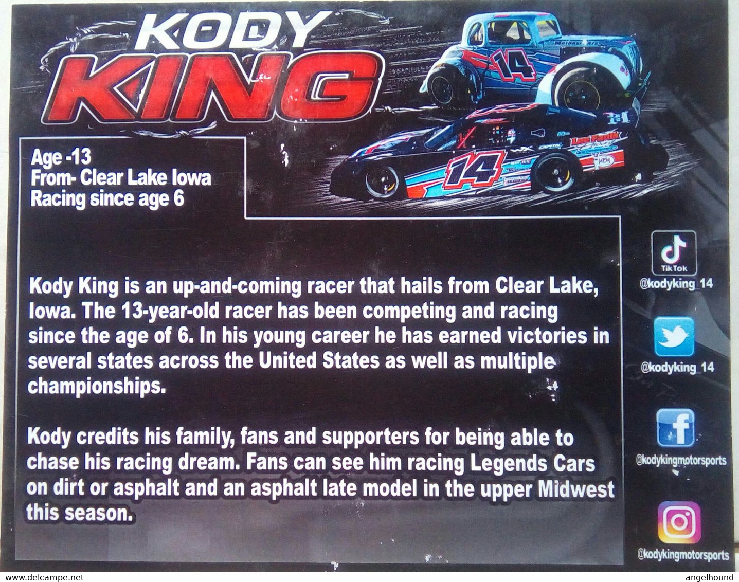 Kody King ( American Race Car Driver) - Apparel, Souvenirs & Other