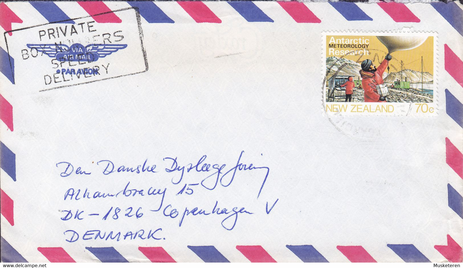 New Zealand Veterinary Surgeon Slogan INVERCARGILL 1984? Cover Brief Denmark Meteorology Research Stamp - Cartas & Documentos