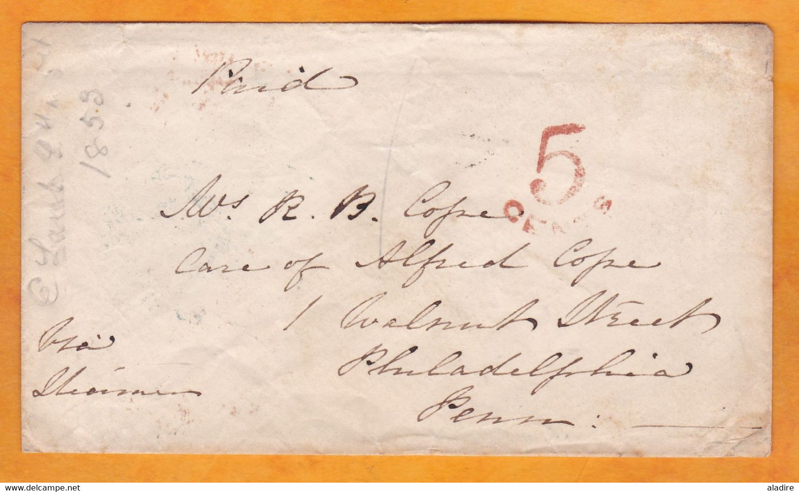 1853 - QV - Cover From Lancaster, England To Philadelphia, USA Via Liverpool - Transatlantic Mail  - 7 Scans - Poststempel