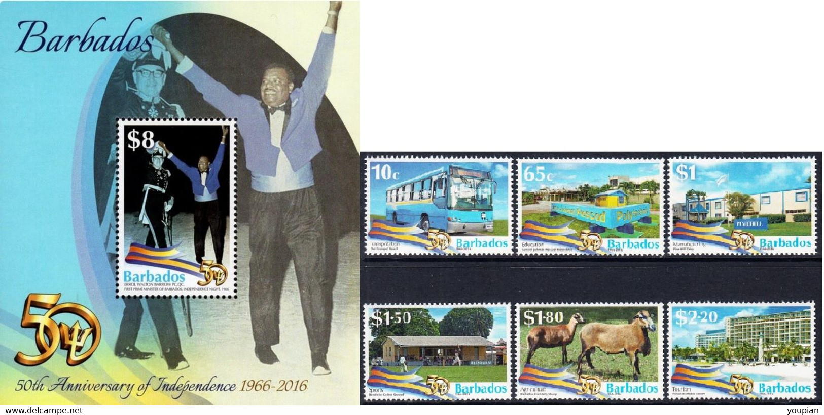 Barbados 2016, 50th Anniversary Of The Independence, MNH S/S And Stamps Set - Barbados (1966-...)