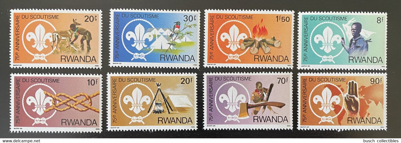 Rwanda Ruanda 1983 Mi. 1206 - 1213 75e Anniversaire Scoutisme Scouts Scouts Pfadfinder 8 Val. MNH - Unused Stamps