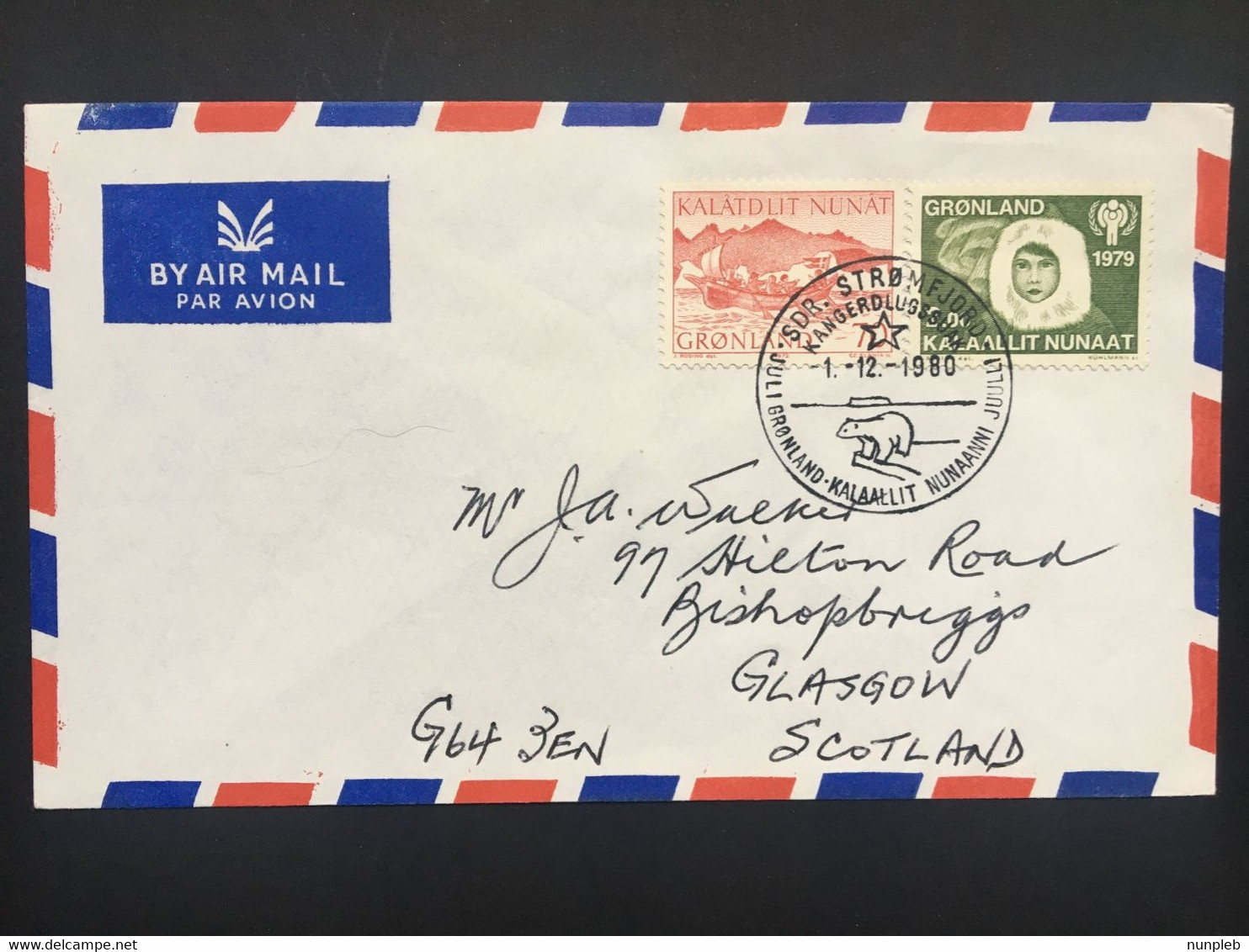 GREENLAND 1980 Air Mail Cover - Stromfjord Handstamp To Glasgow - Lettres & Documents