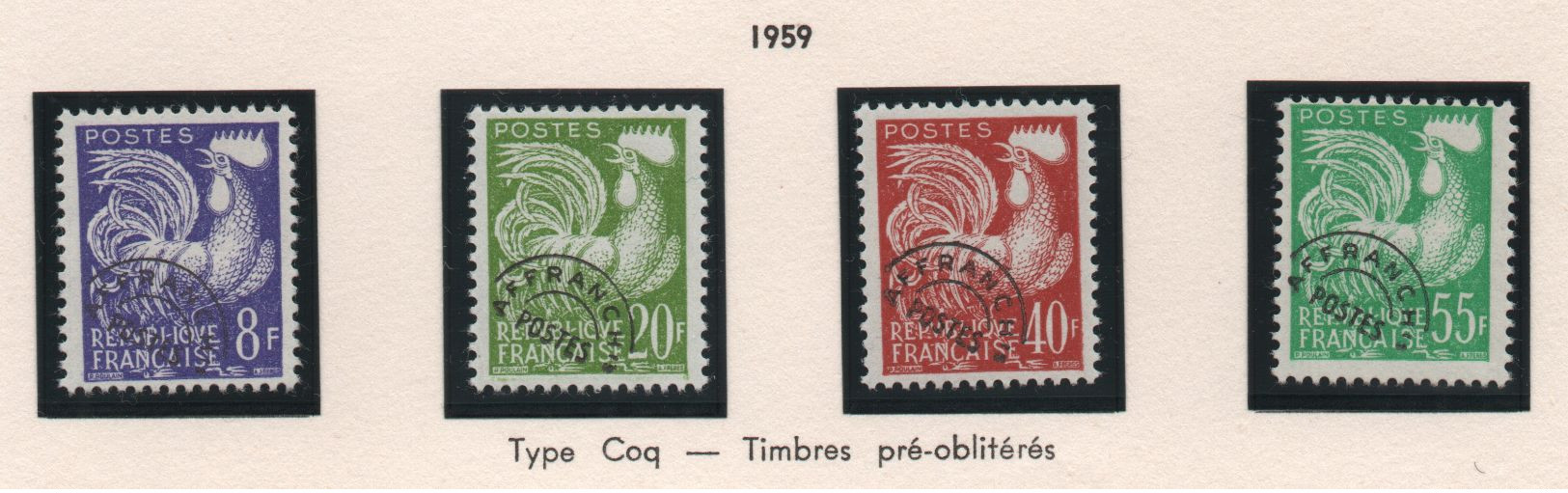 Lot De 4 Timbres Préoblitérés De 1959 (derniers En Anciens Francs) - Série Coq Gaulois - 1964-1988