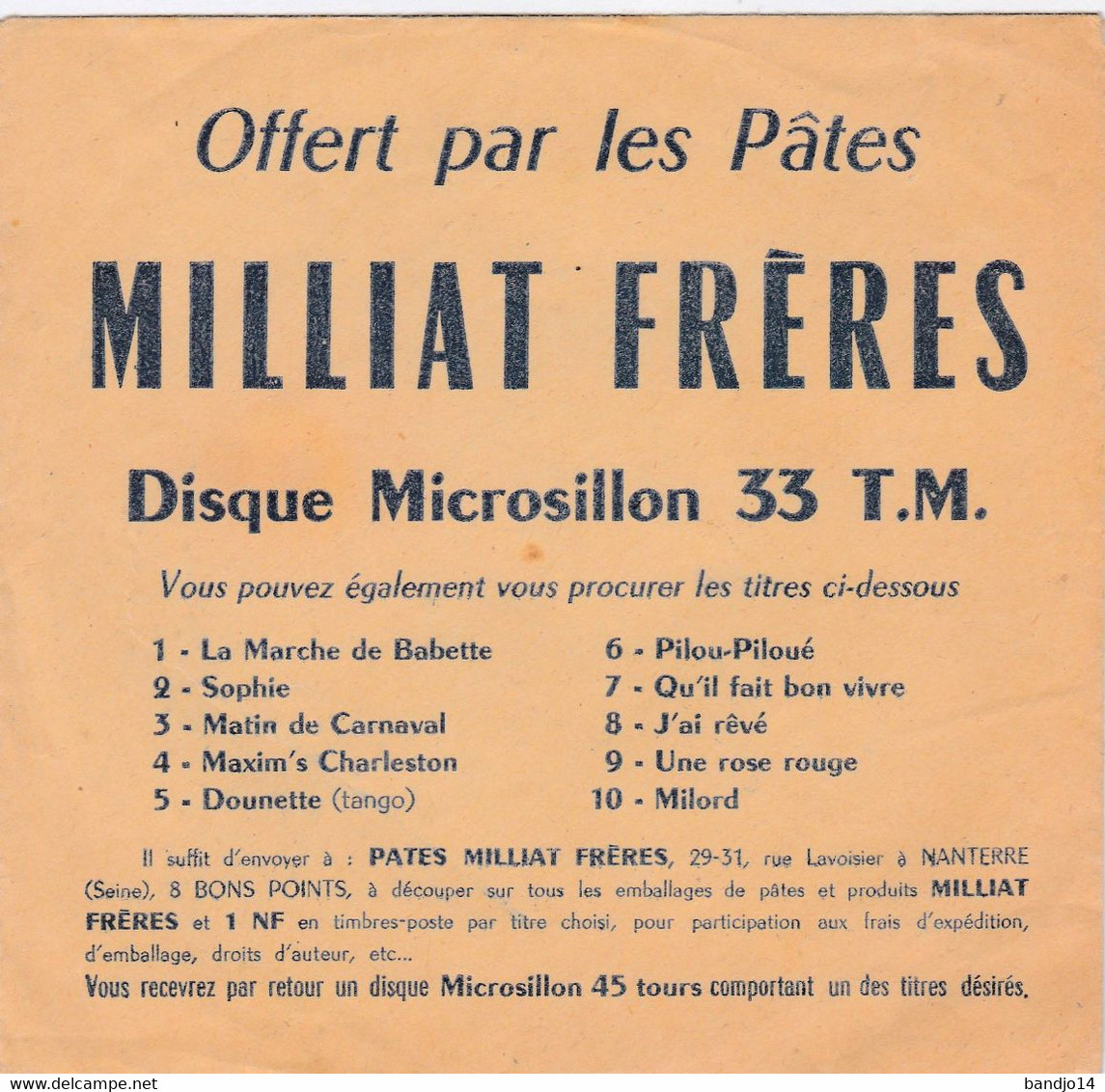 Disque Vinyle 33T Souple "Charleston  " Publicité Offert Par Les Pâtes MILLIAT Frères - 2 Scan - Non Classés