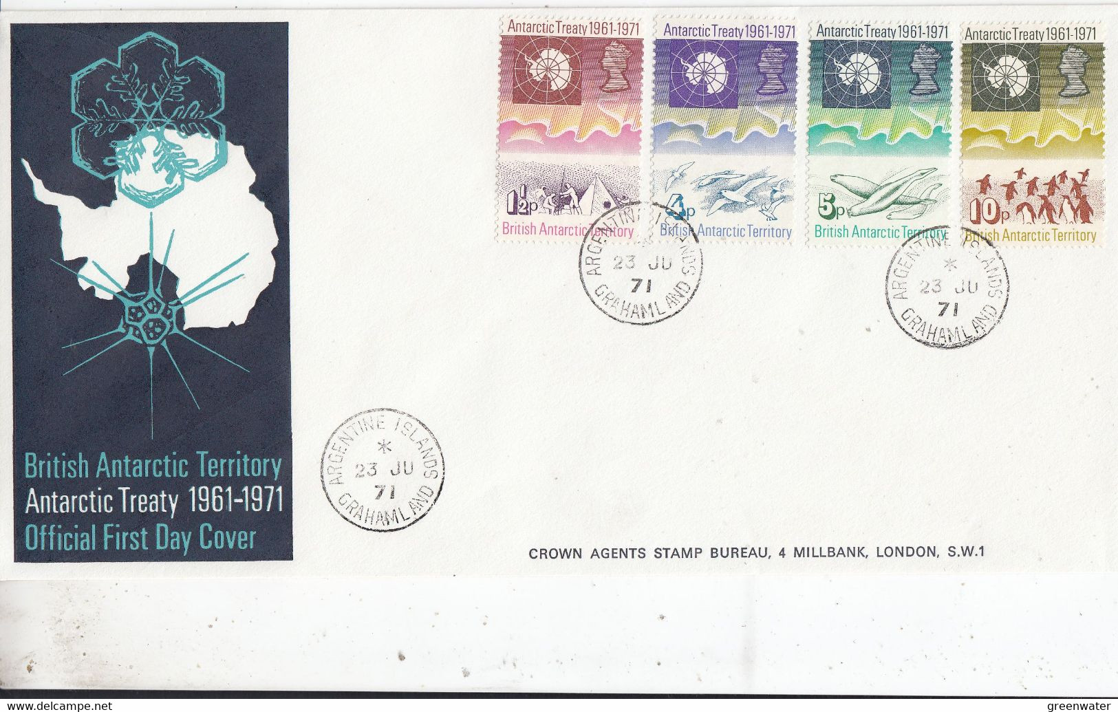 British Antarctic Territory 1971 Antarctic Treaty 4v FDC Ca Argentine Island / Grahamland 23 Ju 71 (F8590) - FDC