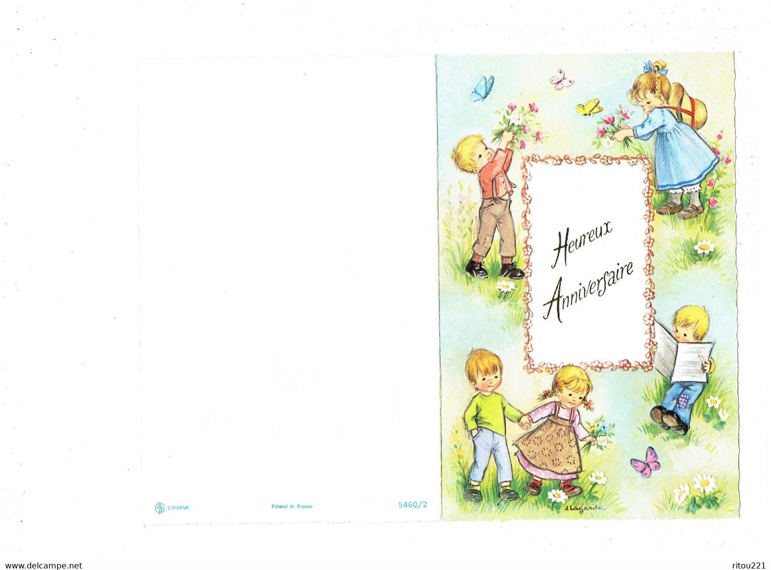 Double Cpm ♦ Illustration J. LAGARDE - Anniversaire Enfants Fillette Garçon Papillon Chapeau - JLP CHARME 5460/2 - Contemporanea (a Partire Dal 1950)