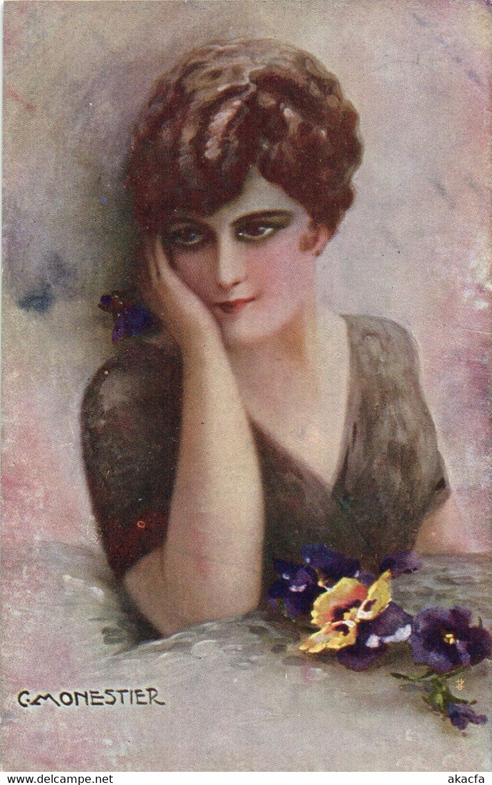 PC CPA C. MONESTIER, ARTIST SIGNED, GLAMOUR LADY, Vintage Postcard (b26591) - Monestier, C.