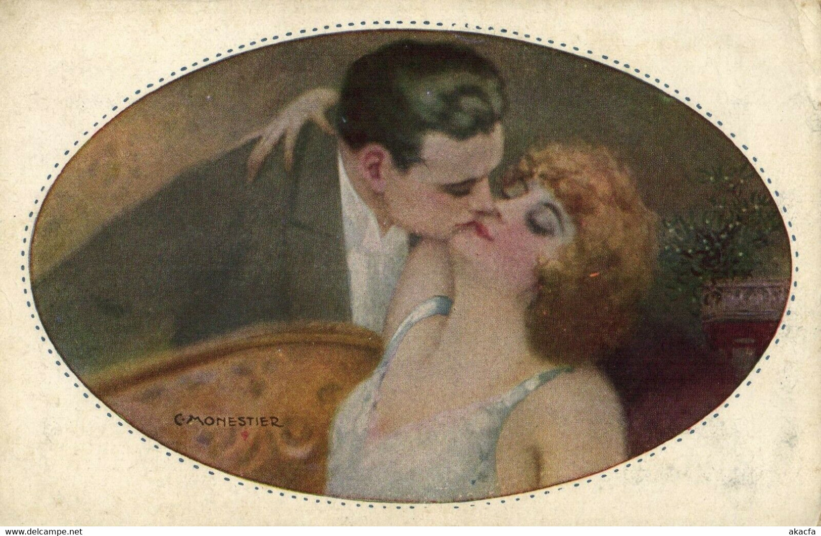 PC CPA C. MONESTIER ARTIST SIGNED ROMANTIC COUPLE KISS   (b26603) - Monestier, C.