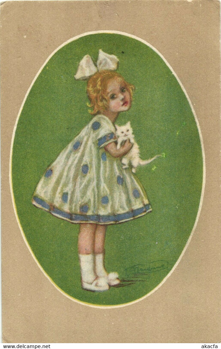 PC CPA ZANDORINI ARTIST SIGNED GIRL WITH HER KITTEN Vintage Postcard (b26704) - Zandrino