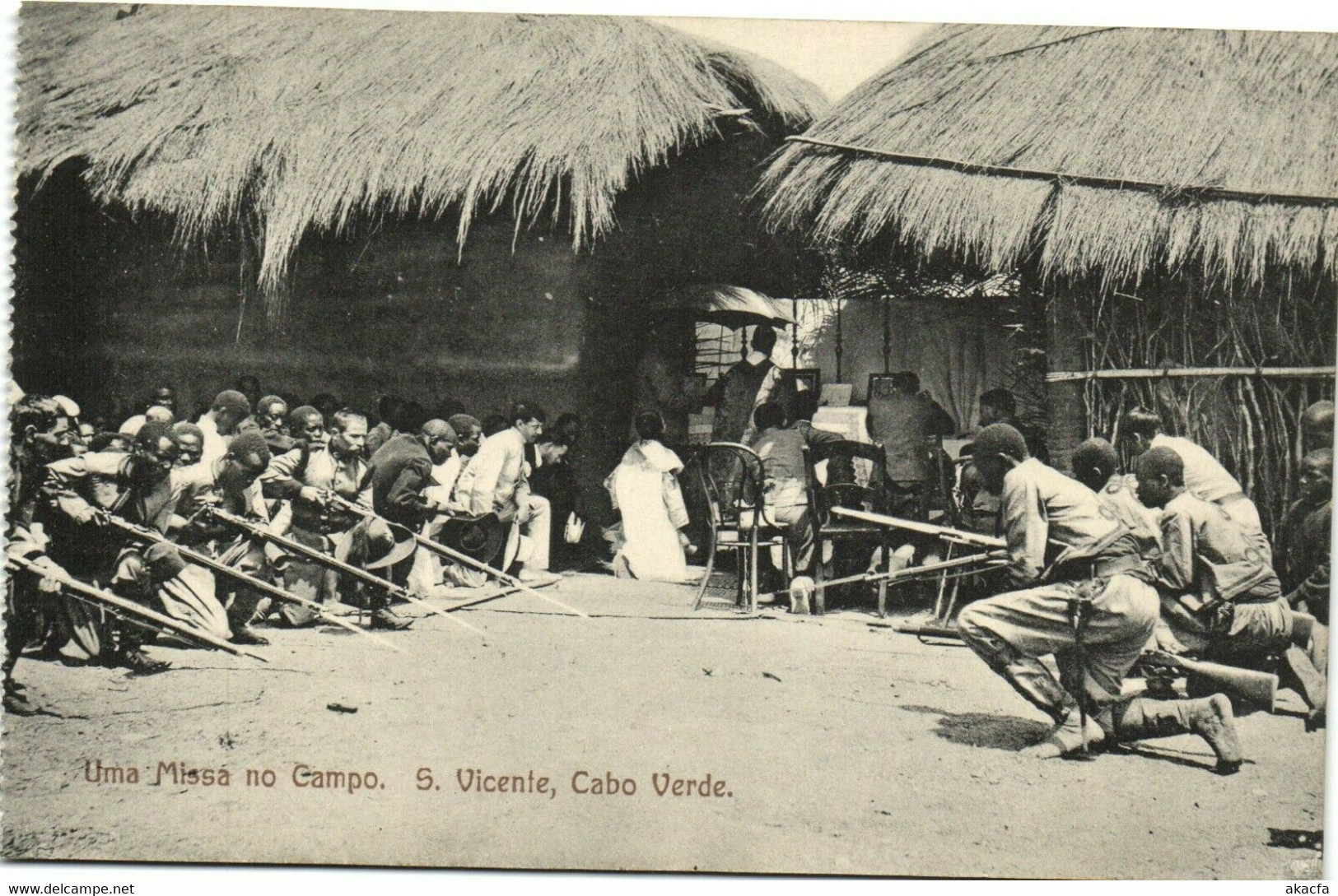 PC CPA CABO VERDE CAPE VERDE S. VICENTE MISSA NO CAMP Vintage Postcard (b26733) - Cap Vert