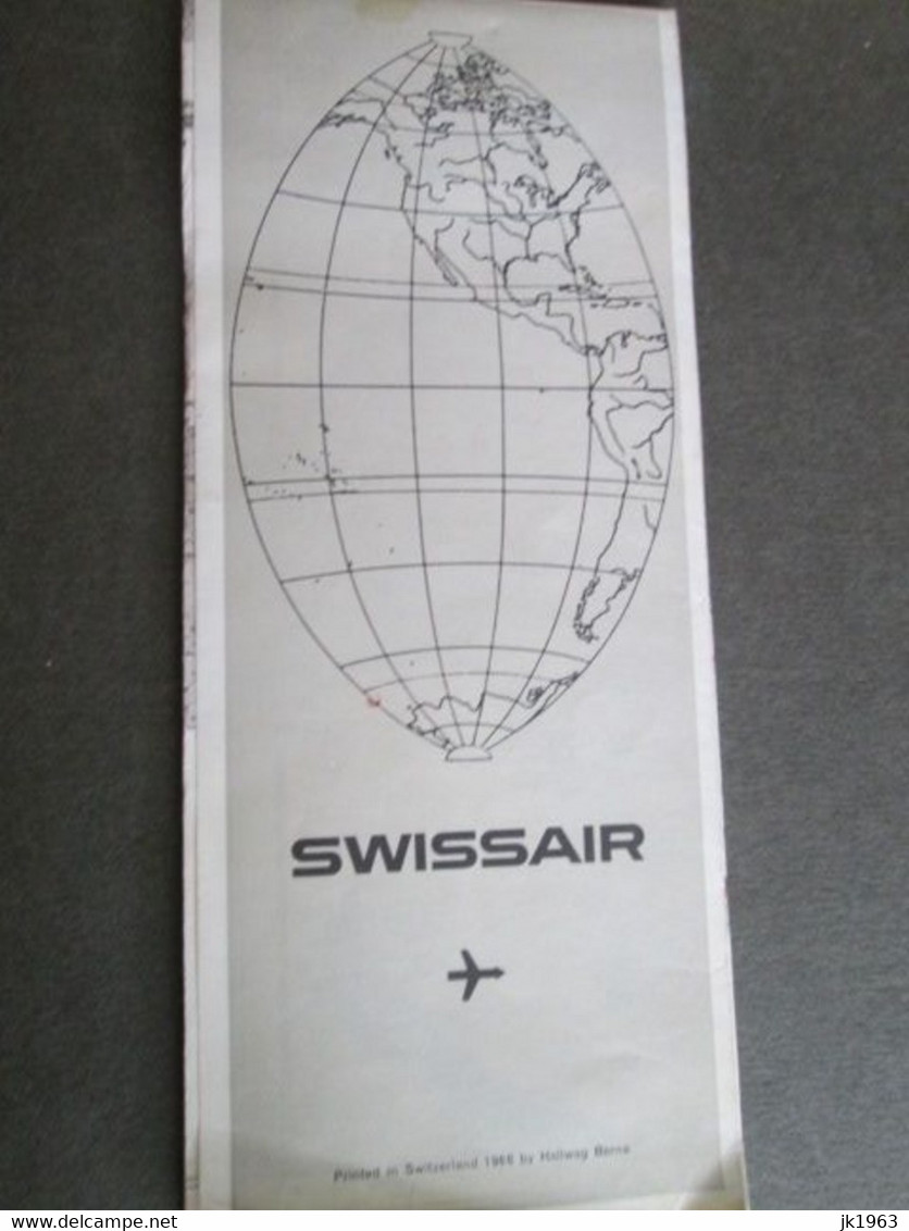 SWISSAIR, WORLD MAP WITH FLIGHT DESTINATIONS, 1966, AND MAP SWITZERLAND WITH PHOTOS, 109 X 48,5 Cm - World