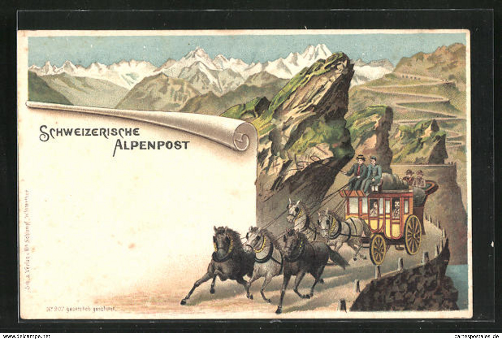 Lithographie Postkutsche Der Schweizerischen Alpenpost Auf Einer Passstrasse - Risch-Rotkreuz