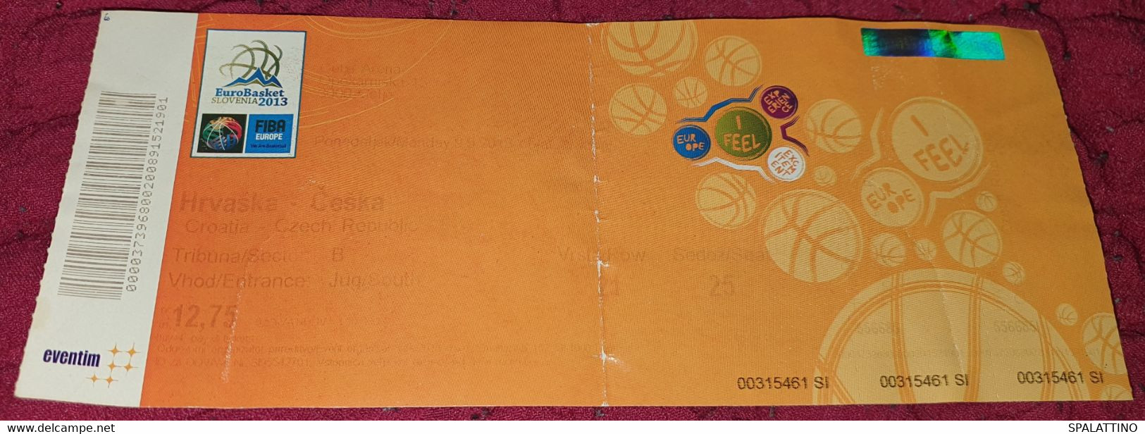 CROATIA- CZECH REPUBLIC, EUROBASKET 2013.,  MATCH TICKET - Uniformes, Recordatorios & Misc