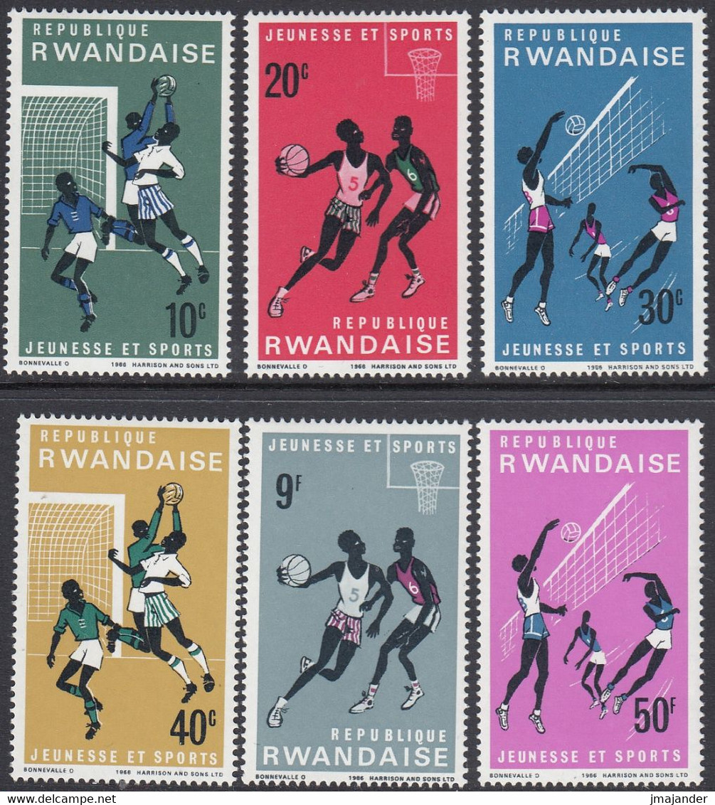 Rwanda 1966 - Youth And Sports: Football, Basketball, Volleyball - Mi 171-176 ** MNH - Neufs