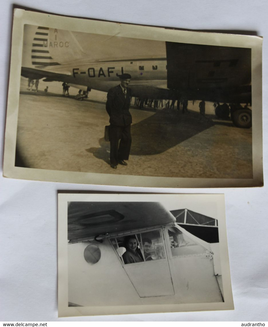 2 Photographies Anciennes Aviation Avion Royal Air Maroc 3 Personnages Aéroport De Barajas Madrid Espagne - Luchtvaart
