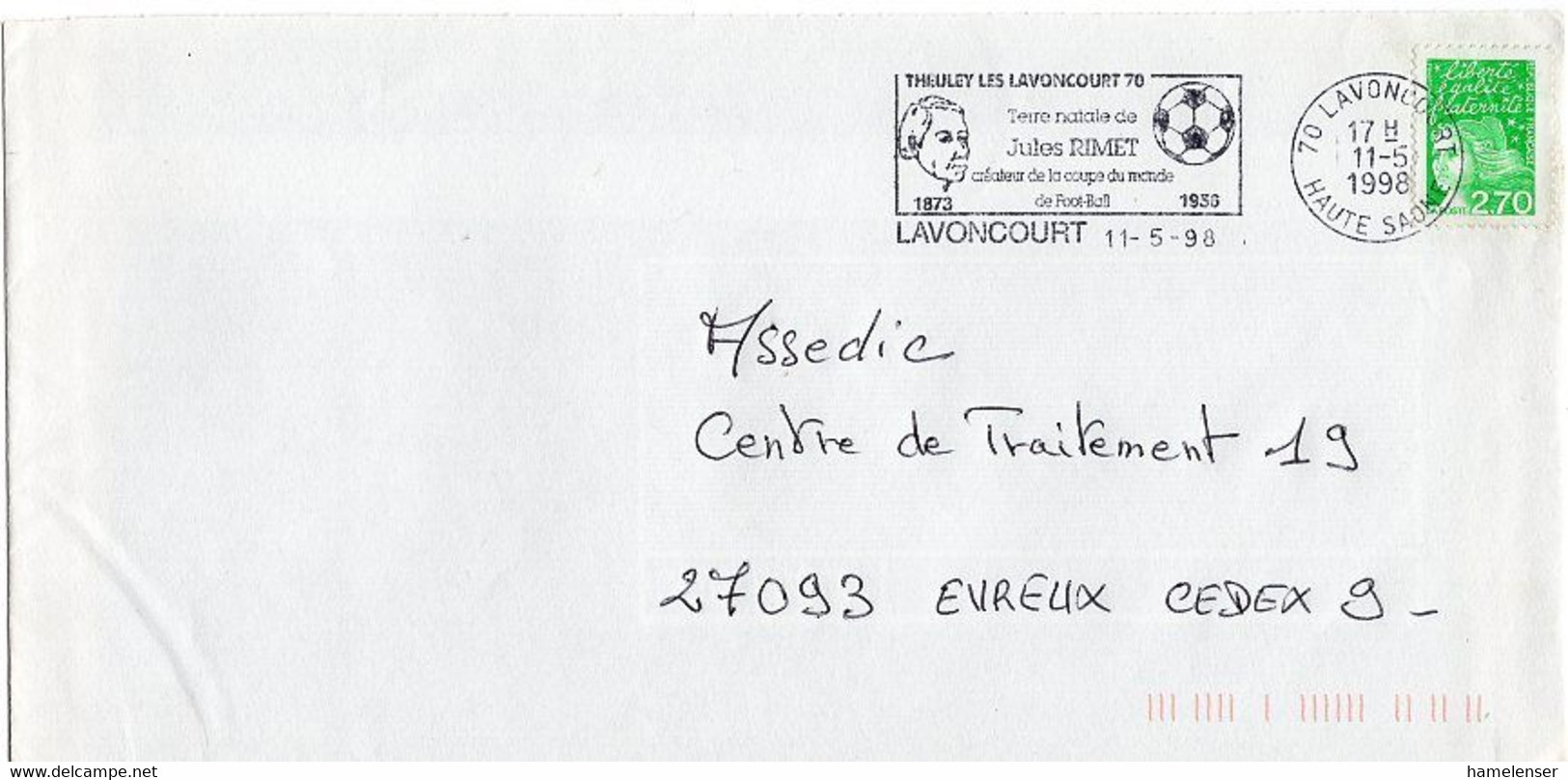 L29322 - Frankreich - 1998 - 2.70F EF A. Brief LAVONCOURT - JULES RIMET -> Evreux - Otros & Sin Clasificación